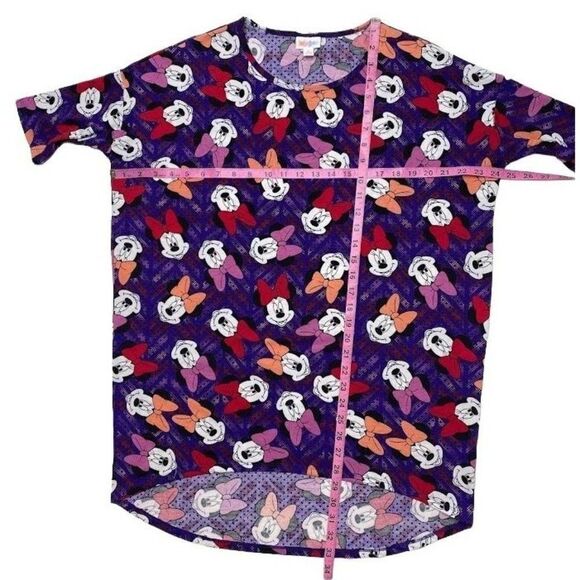 LuLaRoe Irma Disney Minnie Mouse Bows Purple Pink Tunic Top Sz Small - Picture 4 of 7